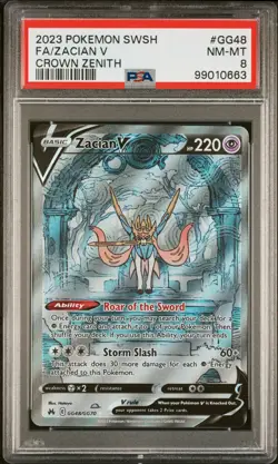 2023 POKEMON SWORD & SHIELD CROWN ZENITH #GG48 FULL ART/ZACIAN V PSA 8 - Image 1