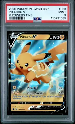 2020 POKEMON SWSH BLACK STAR PROMO V POWERS TINS #063 PIKACHU V PSA 9 - Image 1