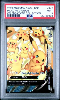 2021 POKEMON SWSH PROMO CELEBRATIONS COLLECTION #142 PIKACHU V-UNION PSA 9 - Image 1