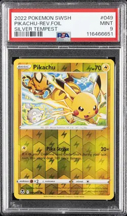 2022 POKEMON SWORD & SHIELD SILVER TEMPEST #049 PIKACHU-REVERSE FOIL PSA 9 - Image 1