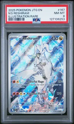 2025 POKEMON JTG EN-JOURNEY TOGETHER ILLUSTRATION RARE #167 N'S RESHIRAM PSA 8 - Image 1
