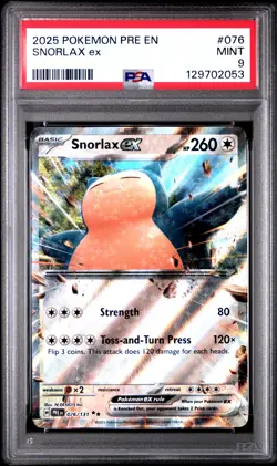 2025 POKEMON PRE EN-PRISMATIC EVOLUTIONS #076 SNORLAX EX PSA 9 - Image 1