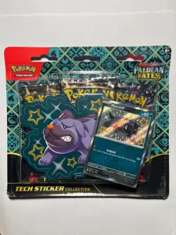 Pokemon S&V Paldean Fates Shiny Maschiff Tech Sticker Collection 3 Pack Blister - Image 1