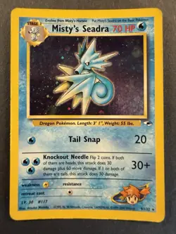 Pokemon TCG Misty's Seadra Holo Rare Card 9/132 Gym Heroes 2000 Rare - Image 1