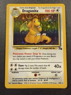 Pokemon TCG Dragonite Fossil Holo Unlimited Rare Card 4/62 LP Vintage - Image 1