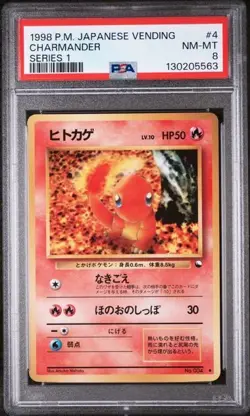 1998 Pokemon Japanese GLOSSY Vending Series 1 Charmander No.004 NM/MINT - PSA 8 - Image 1