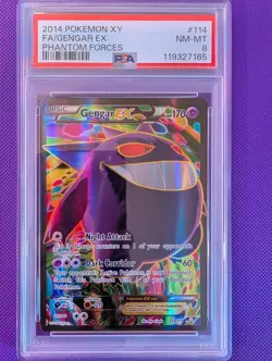 2014 Pokemon Gengar EX (114 Full Art) 114/119 XY - Phantom Forces Holo - PSA 8 - Image 1
