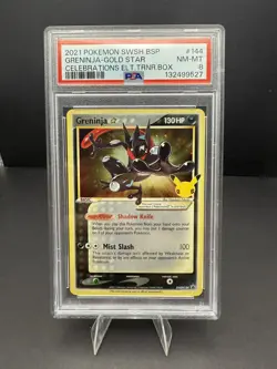 2021 Pokemon SWSH BSP Greninja Gold Star Celebrations Elite TRNR Box #144 PSA 8 - Image 1