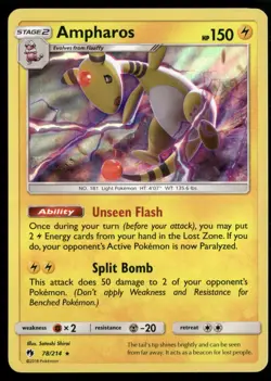 Ampharos Holo Rare SM - Lost Thunder 78/214 NM Pokemon TCG - Image 1