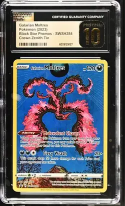 Pokemon CGC 10 PRISTINE Galarian Moltres SWSH284 Crown Zenith Black Star Promo - Image 1