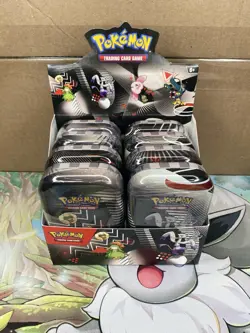 BRAND NEW Pokemon Mini Tin Display Black Bolt and White Flare Collection, 8 Tins - Image 1