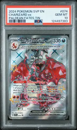 2024 POKEMON SVP EN-SV BLACK STAR PROMO PALDEAN FATES TIN CHARIZARD EX PSA 10 - Image 1