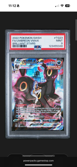 2022 Pokemon Umbreon VMAX TG23/TG30 PSA 9 Rare Brilliant Stars - Image 1