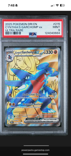 2025 POKEMON DRI EN-DESTINED RIVALS RARE #215 CYNTHIA'S GARCHOMP EX PSA 9 - Image 1