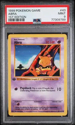Pokemon Card 43/102 Abra 1st Edition Base Set English - PSA 9 - Image 1