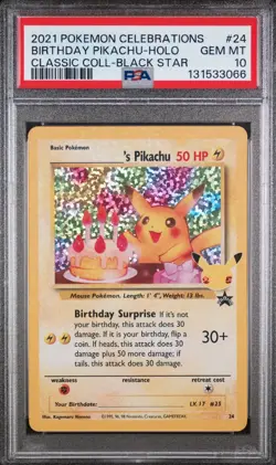 PSA 10🔥2021 POKEMON CELEBRATIONS BIRTHDAY PIKACHU-HOLO CLASSIC COLL-BLACK STAR - Image 1