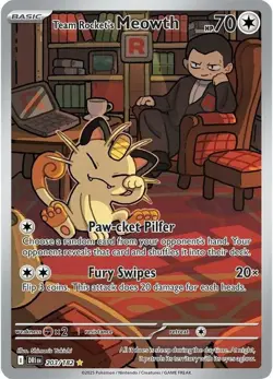 Lightly Played Team Rocket's Meowth - 203/182 - Illustration Rare Pokemon Destin - Image 1