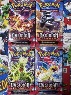 Pokemon (4) Sealed Packs Scarlet & Violet: Obsidian Flames Complete Art Set - Image 1