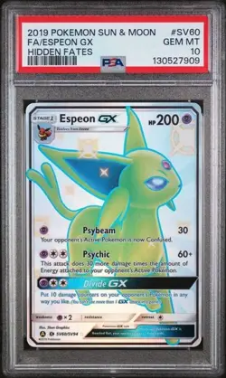 FA ESPEON GX PSA 10 2019 POKEMON SM SUN & MOON HIDDEN FATES #SV60/SV94 FULL ART - Image 1