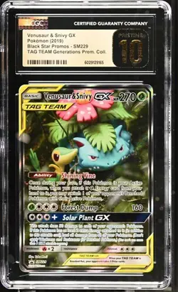 Pokemon POP 5 CGC 10 PRISTINE Venusaur & Snivy GX SM229 Tag Team Full Art Promo - Image 1