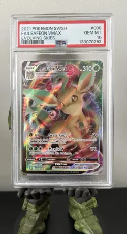 Pokemon TCG Leafeon VMAX Holo Ultra Rare Card Evolving Skies 008/203, PSA 10 - Image 1