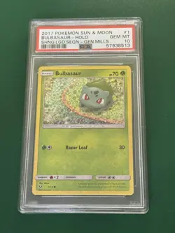RARE Graded PSA 10 Bulbasaur 1/73 General Mills 2017 Sequin Holo Pokemon Card - Image 1