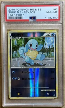 Squirtle Reverse Foil Pokemon HeartGold & SoulSilver Unleashed #63 2010 PSA 8 - Image 1