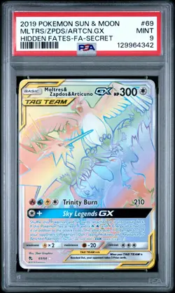 2019 Pokemon Moltres & Zapdos & Articuno GX 69/68 Hidden Fates Holo - PSA 9 - Image 1