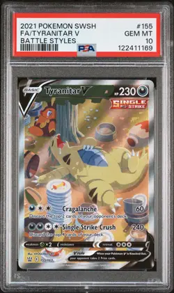 2021 POKEMON SWORD & SHIELD BATTLE STYLES #155 FULL ART/TYRANITAR V PSA 10 - Image 1