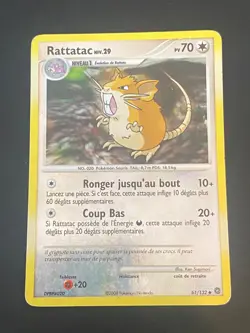 CARTE POKEMON RATTATAC 61/132 FR UNCO REVERSE DP MERVEILLES SECRETES - TBE - Image 1