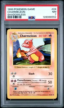1999 POKEMON GAME SHADOWLESS #24 CHARMELEON PSA 7 - Image 1