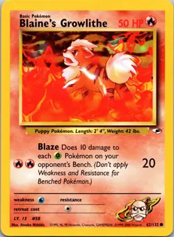 Blaine's Growlithe (62) - Gym Heroes #062/132 Pokemon tcg - Image 1