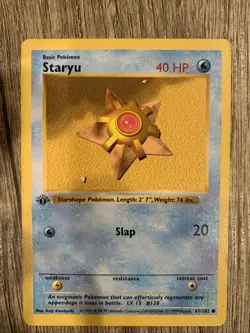 Pokemon TCG Base Set 1st Edition Shadowless Grey Stamp Staryu 65/102 - Image 1
