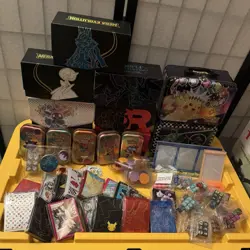 Pokemon TCG Accessories Lot ETB Box, Sleeves, Tins, Dice, Damage Counters, Misc. - Image 1