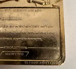 1999 Burger King Limited Edition Pokemon Trading Card 23K Gold Plated Mewtwo - Image 3
