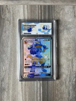 Lucario GX Shiny SV64/SV94 Hidden Fates Pokemon Card ACE 10 Graded Gem Mint - Image 1