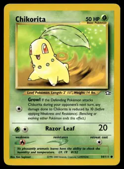 Chikorita 54/111 Pokemon Card Neo Genesis Common 50 HP Near Mint R15 - Image 1