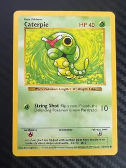 Pokemon TCG Caterpie 45/102 Common Base Set Shadowless VLP - Image 1
