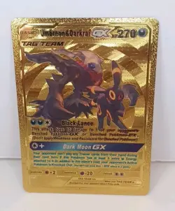 Umbreon & Darkrai GX Tag Team Black Star Promo Gold Metal Fan Art Card - Image 1