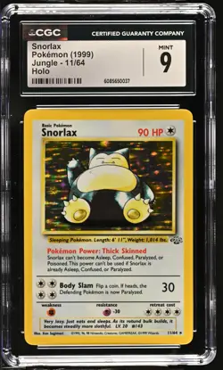 CGC 9 MINT Snorlax 1999 Jungle 11/64 Holo Pokemon Card - Image 1