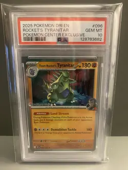 TEAM ROCKET'S TYRANITAR 2025 POKEMON DESTINED RIVALS POKEMON CENTER #096 PSA 10 - Image 1