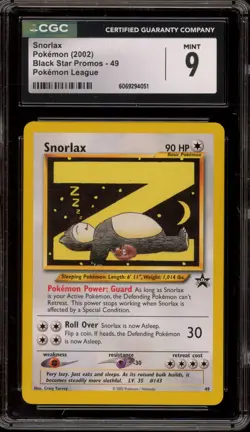 Pokemon Snorlax League Black Star Promo #49 CGC 9 Mint - Image 1