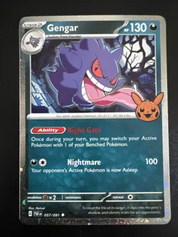 Pokemon 2024 Cosmo Holo Gengar Trick-or-Trade Card Paldean Fates - Image 1
