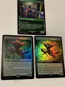 3 x mtg Spring-Leaf Avenger, 1 showcase, 2 foil, borderless, Kamigawa, unplayed - Image 1