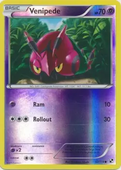 Pokemon - Venipede - 52/114 - Common - Reverse Holo - Black and White - NM - Image 1