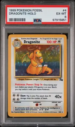 1999 POKEMON FOSSIL #4 DRAGONITE-HOLO PSA 6 - Image 1