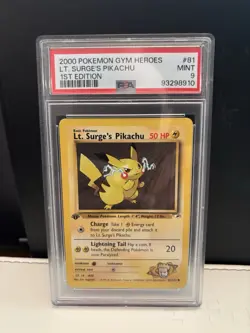 Pokemon TCG Lt. Surge's Pikachu 1st Edition #81 Gym Heroes 2000 PSA 9 Mint - Image 1