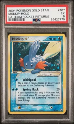 2004 POKEMON GOLD STAR MUDKIP HOLO EX TEAM ROCKET RETURNS # 107 PSA EX 5 - Image 1