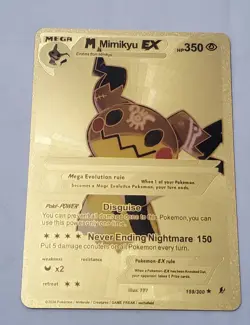M Mimikyu EX HP 350 Disguise Never Ending Nightmare Gold Foil Fan Art Pokemon Ca - Image 1