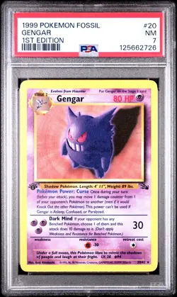 1999 POKEMON FOSSIL 1ST ED #20 GENGAR PSA 7 - Image 1
